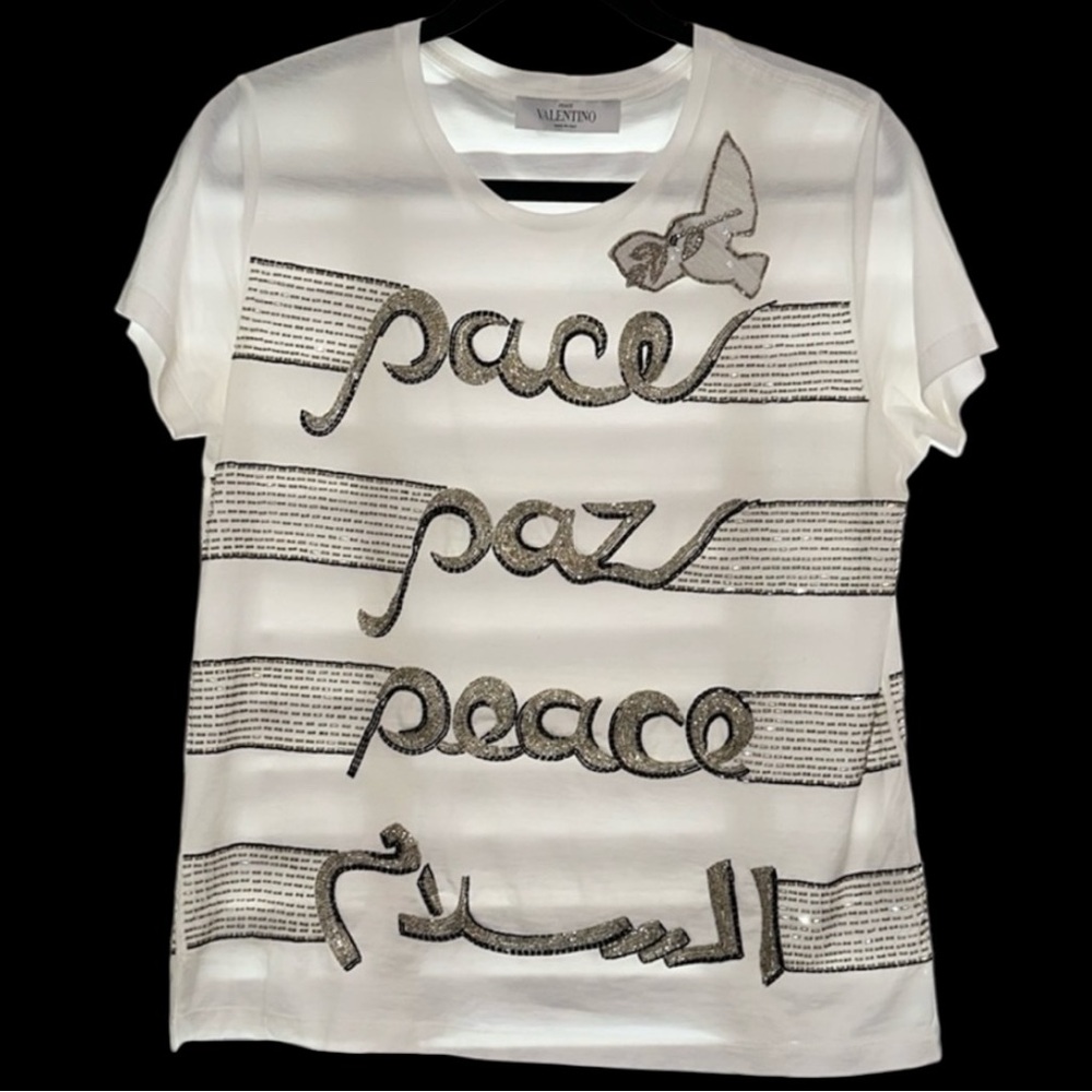 VALENTINO PEACE 3D DOVE BEADED LUXURY TEESHIRT, NWT, $1390 MSRP